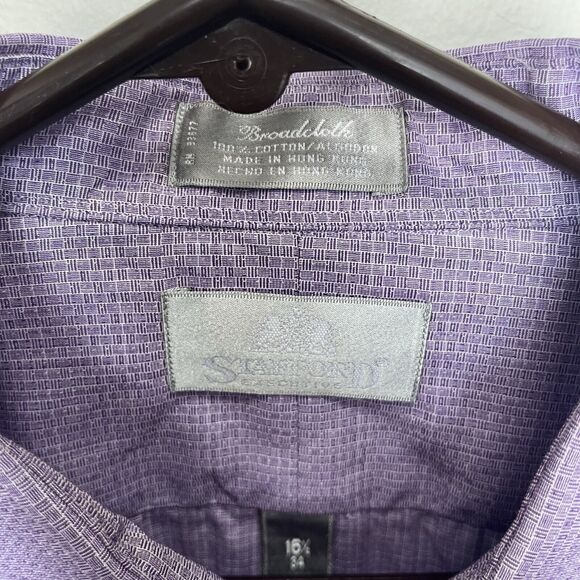 Stafford Executive | Purple Print Broadcloth Button Up Long Sleeve Shirt 16.5/34 - Picture 4 of 6